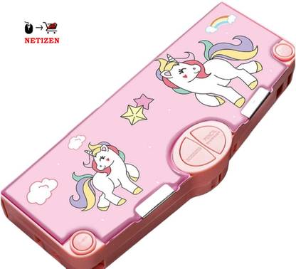 netizen Quality Magnetic Multifunction Pencil / Geometry Box For Girls Unicorn Art Plastic Pencil Box