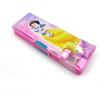 ZAYDANIC Disney Princess Inbuilt Sharpener, LED Lamp Light, 2 Sided Magnetic Pencil Box Disney Princess Animated Theme Art Plastic Pencil Box