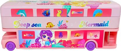 poksi Mermaid Double Decker Bus Art Metal Pencil Box