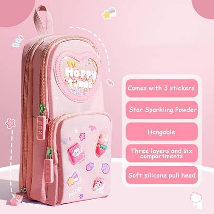 AR Jouiet Mansion 3 Layer Soft Pencil Pouch School Stationery Large Capacity Pouch with 3 Compartment Art Polyester Pencil Box