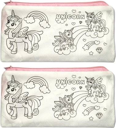 AMANVANI Pouch for Girls & Boys DIY Craft Kit, Pencil Pouch, Colour You Own Pouch Pencil Pouch for kids, Birthday Return Gift Art Polyester Pencil Boxes
