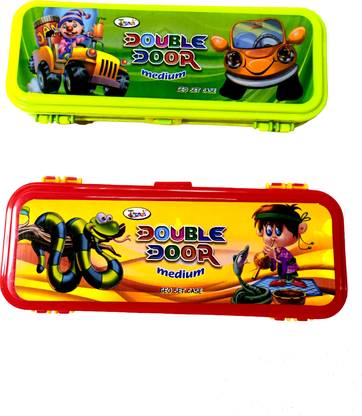 Romance DOUBLE DOOR MEDIUM EXTRA STORAGE 2 SIDE OPEN Art Plastic Pencil Boxes