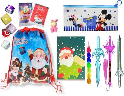 TITIRANGI Santa Claus Stationery Gift Set for Kids Merry Christmas Festival Gift Set for Kids School Stationery Pencil Pouch with Diary & All Stationery Gift for Kids Art Canvas Pencil Box