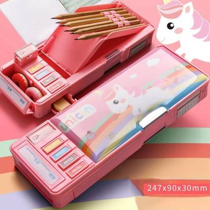 JOY MAKER pink unicorn Art Plastic Pencil Box