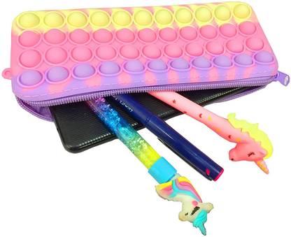 VIJARA Push Pop Up Pencil Pouch Pencil Case Pop It Fidget Toy Stress Relief Multicolor Pencil Case Travel Pouch Art Plastic Pencil Box