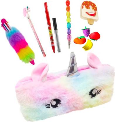 cutetoys Stationery combo pencil pouch art polyester pencil box(set of 7) stationery combo Art Polyester Pencil Box