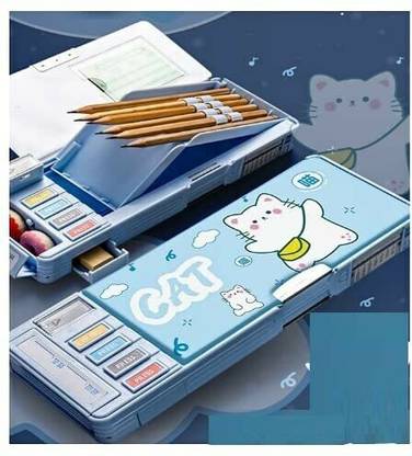 DhyeyCollection 1 Button Operated Unicorn Box with Pen Stand in-Built Push Button Art Plastic Pencil Box
