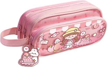 Akvanar girls Pencil pouch 3 Compartment Large Stationery School Pencil Pouch Bag 1 Art Canvas Pencil Box