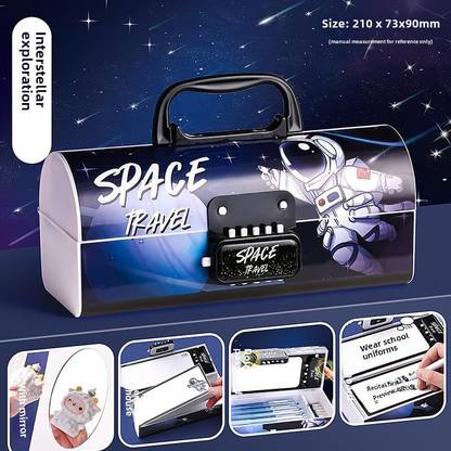 radhey preet Astronaut, Space, UFO, Star Galaxy Print Password Protect Pen, Pencil Storage Compass Box, Price for 1 pc, (RP1208(30)) Art Plastic Pencil Box