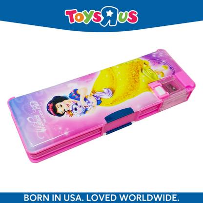 Toys R Us Premium Quality Pencil Box with 2 compartment, Dual Sharpener, LED Light & Magnetic Lock For Kids Art Plastic Pencil Box
