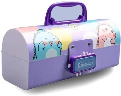 kidszones Pencil Box With Code Lock Pen Case Large Capacity Multi-Layer Multi-Function DINO Art Plastic Pencil Box