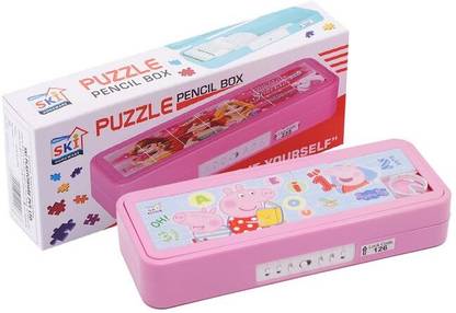 School Mate Puzzle Pencil Box With Puzzle game and Number Lock Plastic Pencil Box for Kids Art Plastic Pencil Box