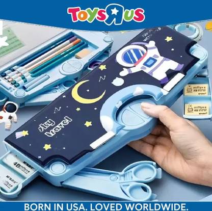 Toys R Us BY FLIPKART HOT SELLING TRENDING MADE IDEAL FOR BOYS&GIRL STATIONERY ORGANIZER SPACEMAN ASTRONAUT THEME MULTI LAYER MULTIPLE BUTTONS PLASTIC COMPASS BOX Art Plastic Pencil Box