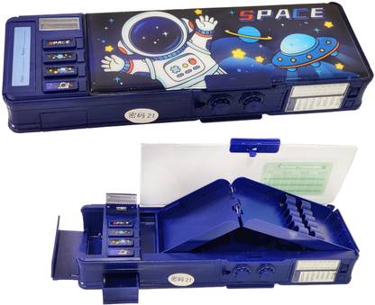 Devdhan Space Password for Children (Astronaut), Many Function and Departments, Special Buttons Art Plastic Pencil Box