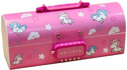 JOY MAKER Suitcase Style Password Lock Pencil Case Cartoon Art Plastic Pencil Box