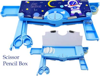 dishvy Pencil box for kids with Scissor, white board, scale, Cello Tape, sharpener|ABS Plastic, Heavy Duty Quality Art Plastic Pencil Box