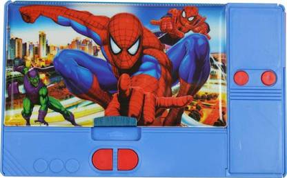 CRAFTY CUDDLE Multifunction Big Size Jumbo Pencil Box - Magnetic Dual Side Opening Spiderman Art Plastic Pencil Box