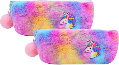 PW PENCILWALA UNICORN Soft Cute Pouches Cotton Pouch Unicorn Fur Pouch, Stationery Pouch for School Art Polyester Pencil Boxes