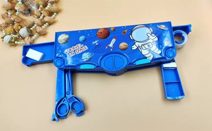 Paper Bear Space 4 Button Magnetic Pencil Case with sharpener Astronaut Art Plastic Pencil Box