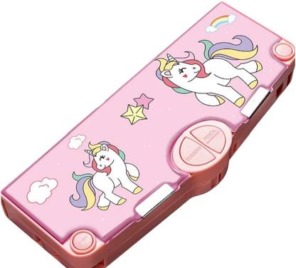 JOY MAKER Unicorn theme button operated pencil box for girls kids Magnetic pencil case UNICORN Art EVA Pencil Box