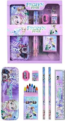 KAVANA Frozen Set for School,Stationery set for Girls Geomatry Box Gift Set for Kid Kids Return Gift Set,Metal Pencil Box,School Stationery Sets Unicorn Frozen Art Metal Pencil Box