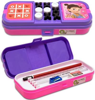 अनेरी डील्स Stylish Geometry Box with X&O game and चैंपियंस आर्ट प्लास्टिक पेंसिल बॉक्स