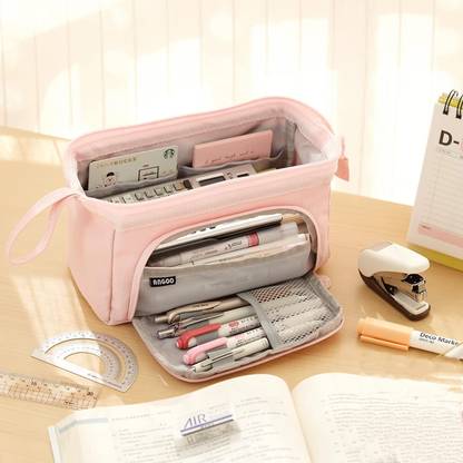 डी एक्स डी टी Korean Style Large Capacity Multi Pockets Pouch for College/School/office 1 आर्ट Polyester पेंसिल बॉक्स