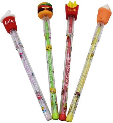 Rahul Trading Co Fast Food Push Pencils for Boys and Girls with Fancy Tops (PACK OF 4) Pencil Grip