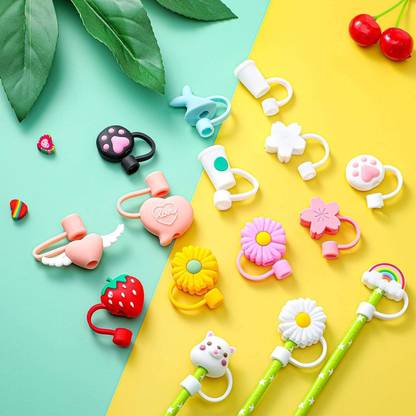 Henze Star 10 pcs Animals Straw Tips Cover Silicone Straw Toppers for Pencil Pencil Grip