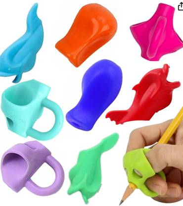 Mooz Pencil Grippers for Kids Set of 9 Writing Aid Assorted Colors Pencil Grip