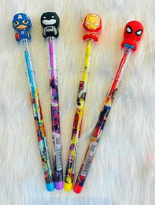RIP RAP Pack of 4 Bullet Pencils Multy Color Spiderman Captain America Iron Man Bat Man Pencil