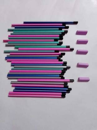 Posshe Dark HB Pencil Pack of 40 Pencils with 4 Tringle Eraser 4 Fancy Smily Eraser Pencil