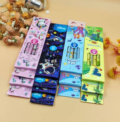 Paper Bear Sea Life ,Space, Unicorn and dino HB Pencil Set of 8 Pencil