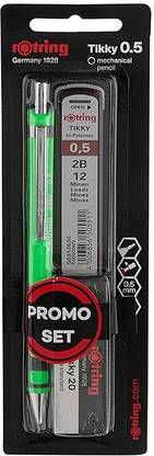 rotring Tikky Promo Set | 0.5mm | Neon Green | Black Eraser + 2B Leads + Mechanical Pencil
