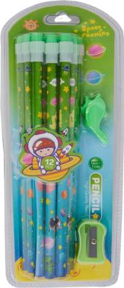 LATESHOP Cronos (Pack of 1) 12 PCS Pencil With Eraser, 1 Pencil Grips and 1 Sharpener Pencil
