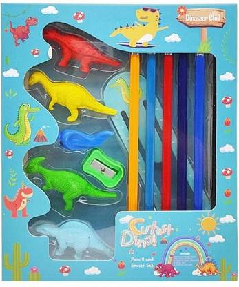 BOLT BEE 9104 Dinosaur Eraser Pencil Sharpener Set Pencil