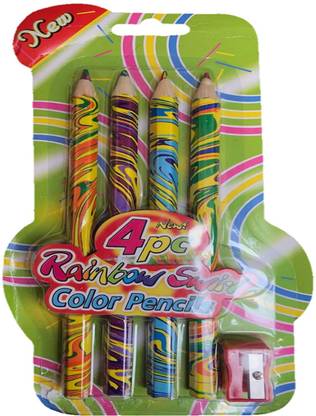 TTS Rainbow Swirl Color Pencil with Sharpner 4 Pc Pencil
