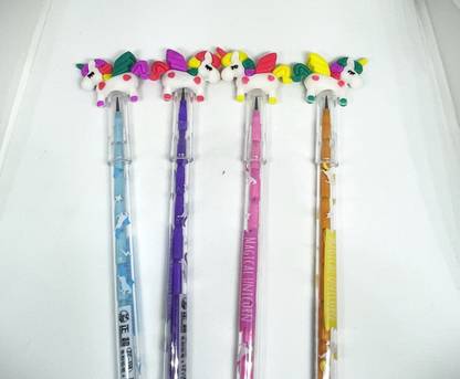 Hamstore MG Colourful Unicorn Fancy Pencils | 4 in 1 Pack | Smooth And Dark Lid Pencil Pencil