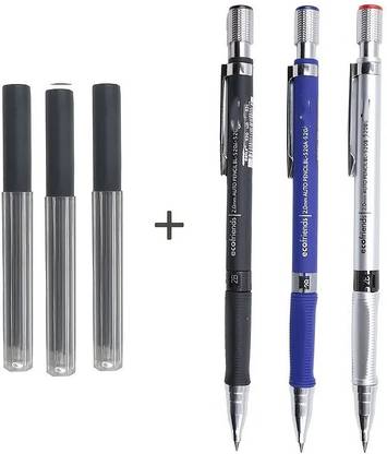 triple paper 2.00mm Mechanical Pencils with 3 Lead Pencil (Set of 3, Blue-Black-Silver) Pencil