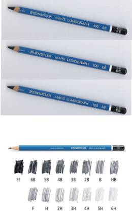 STAEDTLER Mars Lumograph, Drawing Pencil EE for Design and Drafting - Pack of 3 Pencils value pack Pencil