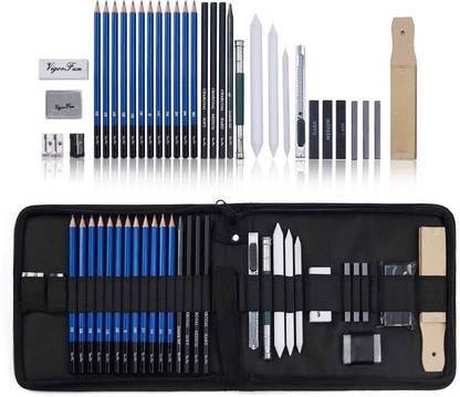 FRKB 30 Pc Drawing Pencil & Sketch Set, Complete Drawing Kit with Zippered Carry Case Pencil