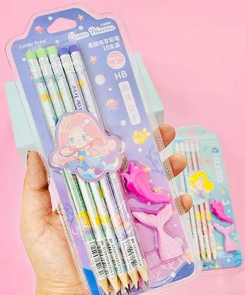 YEF Mermaid HB Lead Pencils Stationary Kit ( 1 Box 10 Pieces) Pencil
