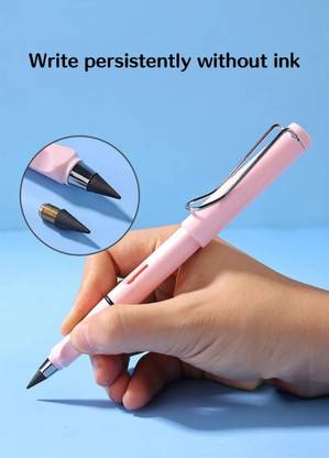 Kickzu 4Pcs Endless Inkless Pencils Portable Reusable and Erasable Metal Writing Pens Pencil Grip