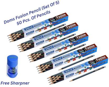 DOMS Fusion Triangle Graphite Pencils With Free Eraser-Sharpener Pencil