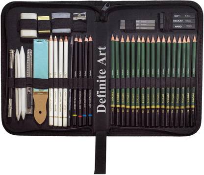 Definite 42 Pieces Sketching Art Kit for Drawing Shading Portrait in Zippered Case Pencil