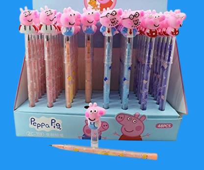 NAVDEEP COLLECTION Pack of 6 Peppa Pig Theme Topper Push Lead Bullet Pencil Pencil