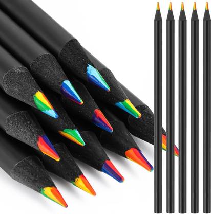 Nispruhay 12 Pack Rainbow Pencils Art Supplies 7 in 1 Black Wooden Rainbow Colored Pencil