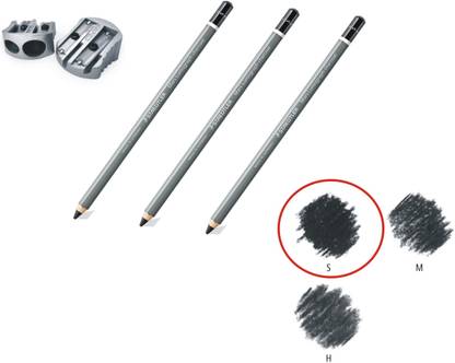 STAEDTLER Mars Lumograph Charcoal Pencils For Drawing, pack - 3 with Sharpener Pencil