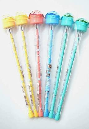 YEF Pack of 6 Pencils for Boys and Girls with Fancy Tops, Multi-color, Stamp pencil Pencil