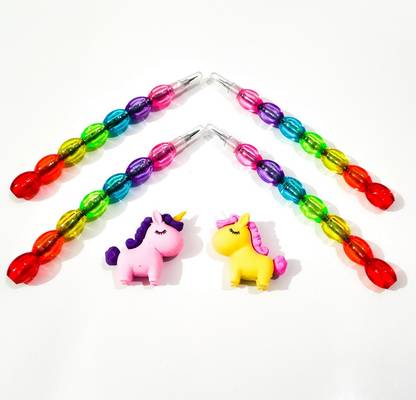 CARLY Pearls Moti Design Non-Sharpening Stacking Pencil and Unicorn Eraser for Kids Pencil